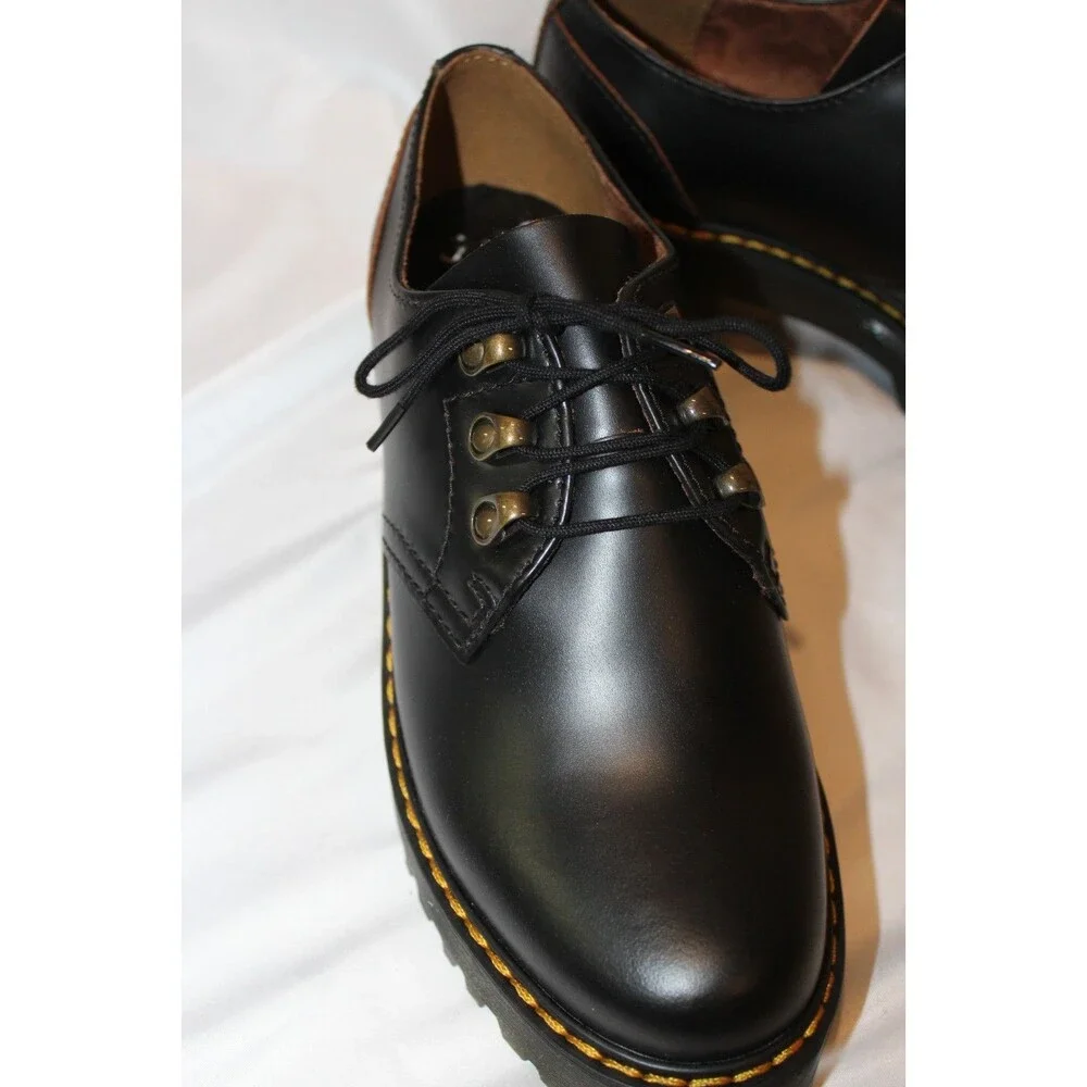 Dr‎ Martens Women LEONA Low Black Platform Shoes Oxford Size